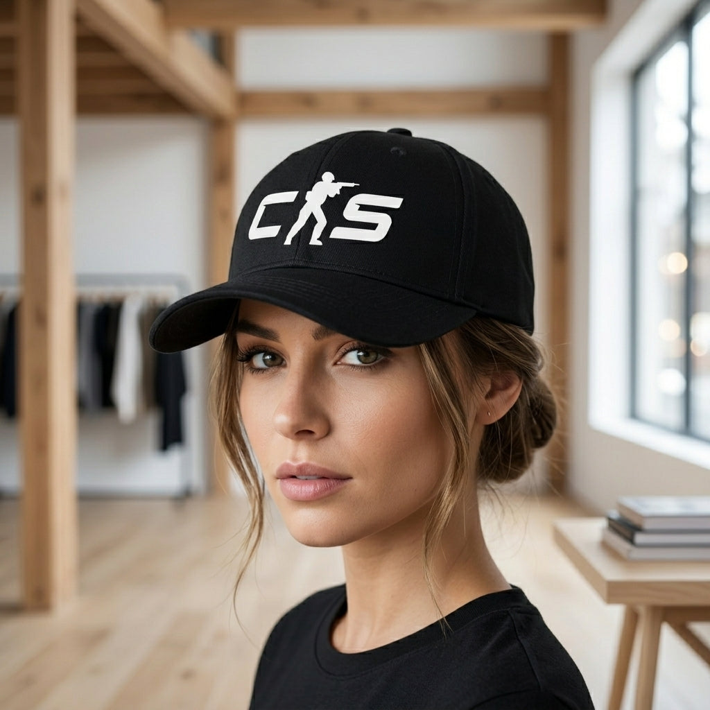 Counter-Strike CS Logo Graphic Baseball Cap - Tactical Gaming Cap (Black & White)