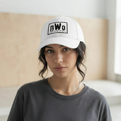 nWo New World Order Box Logo Graphic Baseball Cap - Wrestling Retro Cap (White)