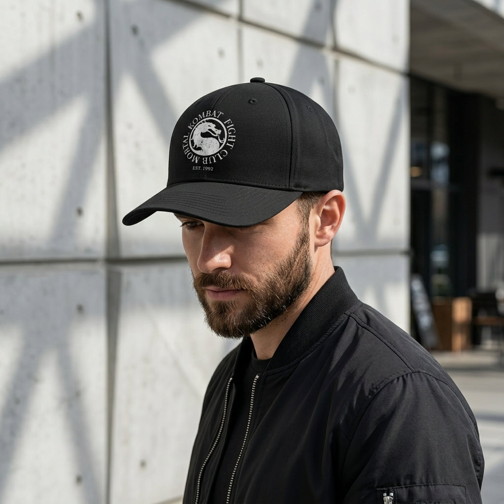 Mortal Kombat Fight Club Vintage Dragon Graphic Baseball Cap - Est 1992 Gaming Cap (Black)