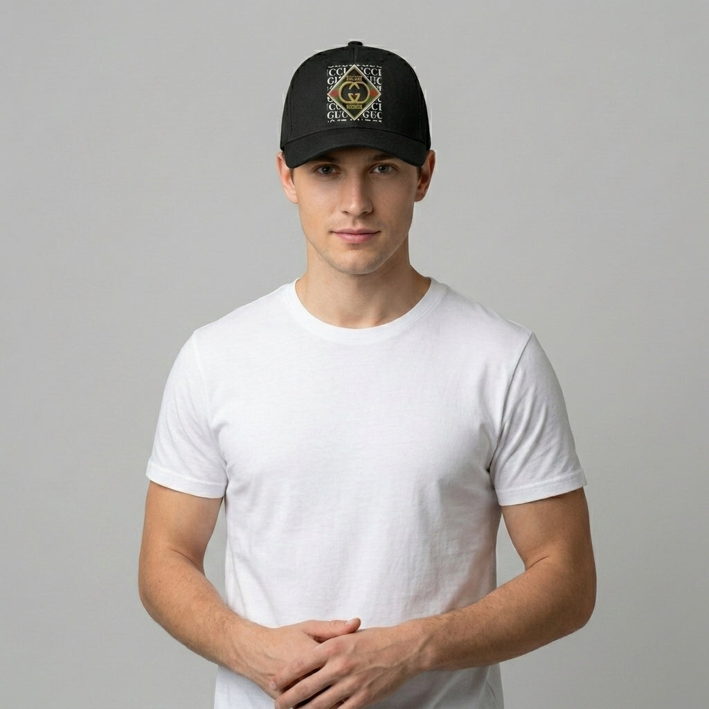 Designer GG Interlocking Diamond Emblem Graphic Baseball Cap - Luxury Fashion Cap (Black)