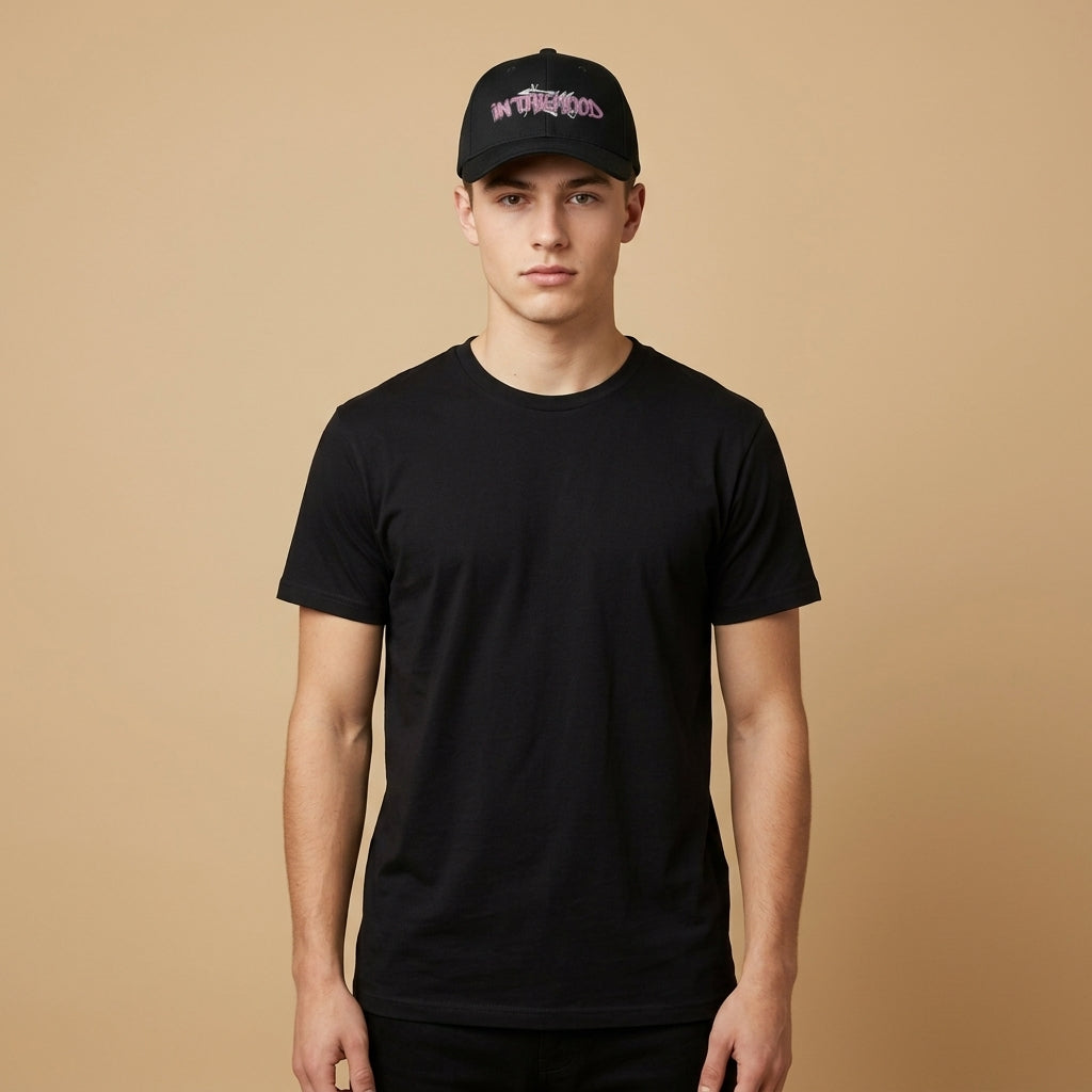 In The Hood Graffiti Style Graphic Baseball Cap - Urban Streetwear Cap (Black)