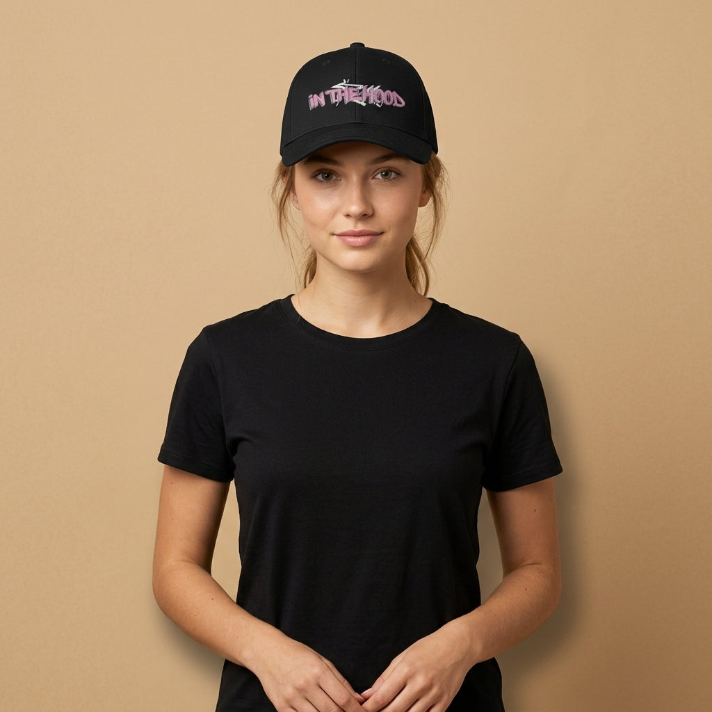 In The Hood Graffiti Style Graphic Baseball Cap - Urban Streetwear Cap (Black)