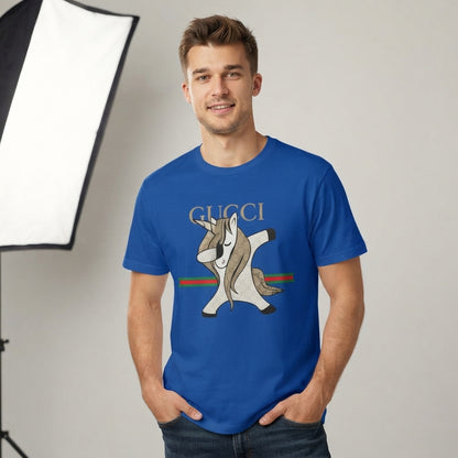 Dabbing Unicorn in Luxury Monogram Mane Graphic T-Shirt - Unisex Premium Cotton Streetwear Tee (Black, White, Blue | XS to 4XL)