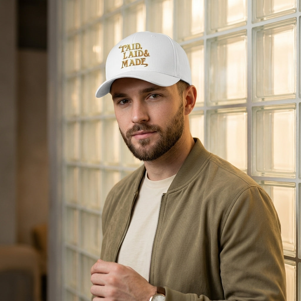 WWE Evolution & "Paid Laid Made" Gold Graphic Baseball Cap (White & Black)