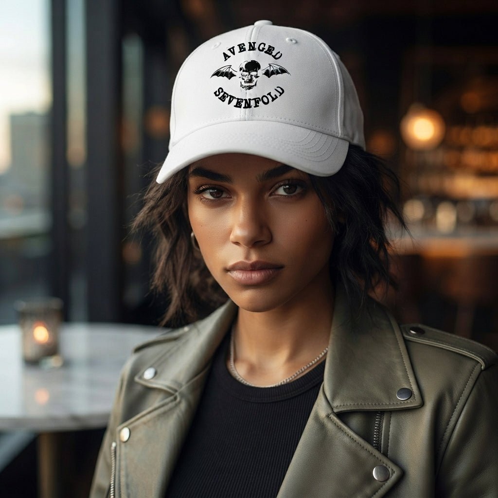Avenged Sevenfold Deathbat Logo Graphic Baseball Cap - Heavy Metal Band Cap (White)