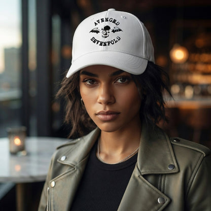 Avenged Sevenfold Deathbat Logo Graphic Baseball Cap - Heavy Metal Band Cap (White)