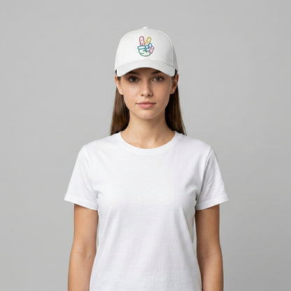 Neon Peace Hand Sign Graphic Baseball Cap - Minimalist Victory Sign Cap (Black & White)