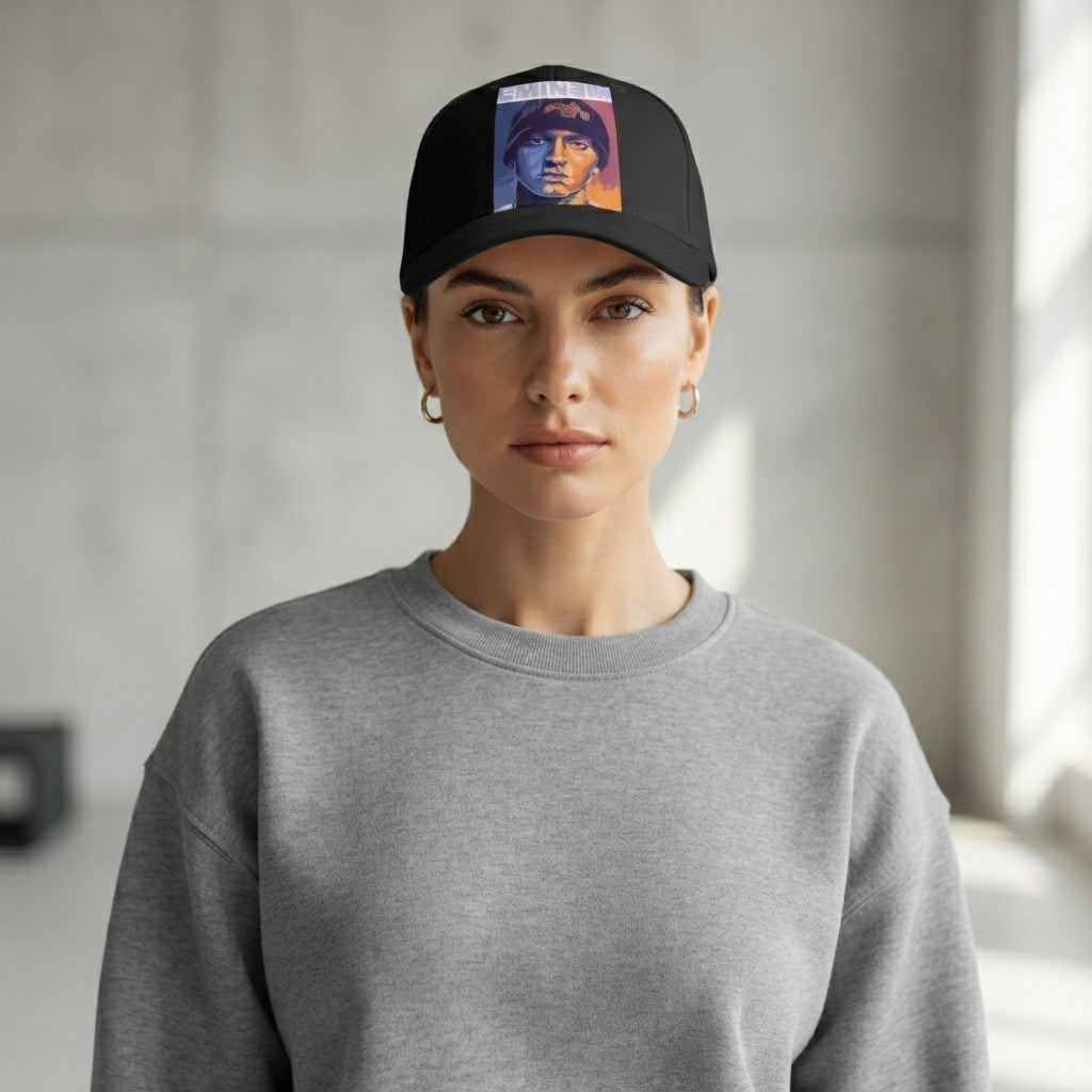 Eminem Hip Hop Legend Portrait Graphic Baseball Cap - Slim Shady Rap Cap (Black)