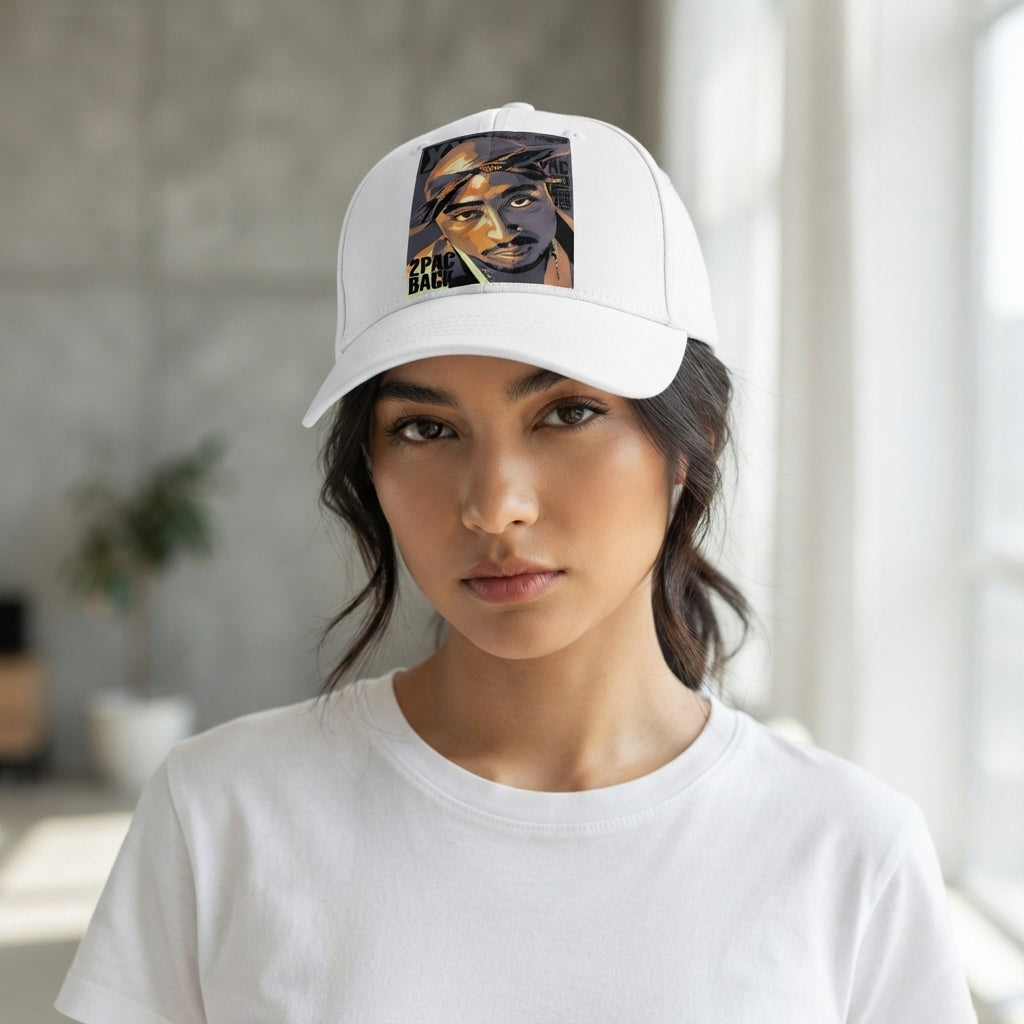Tupac 2Pac Back Hip Hop Legend Portrait Graphic Baseball Cap - Vintage Rap Cap (White)