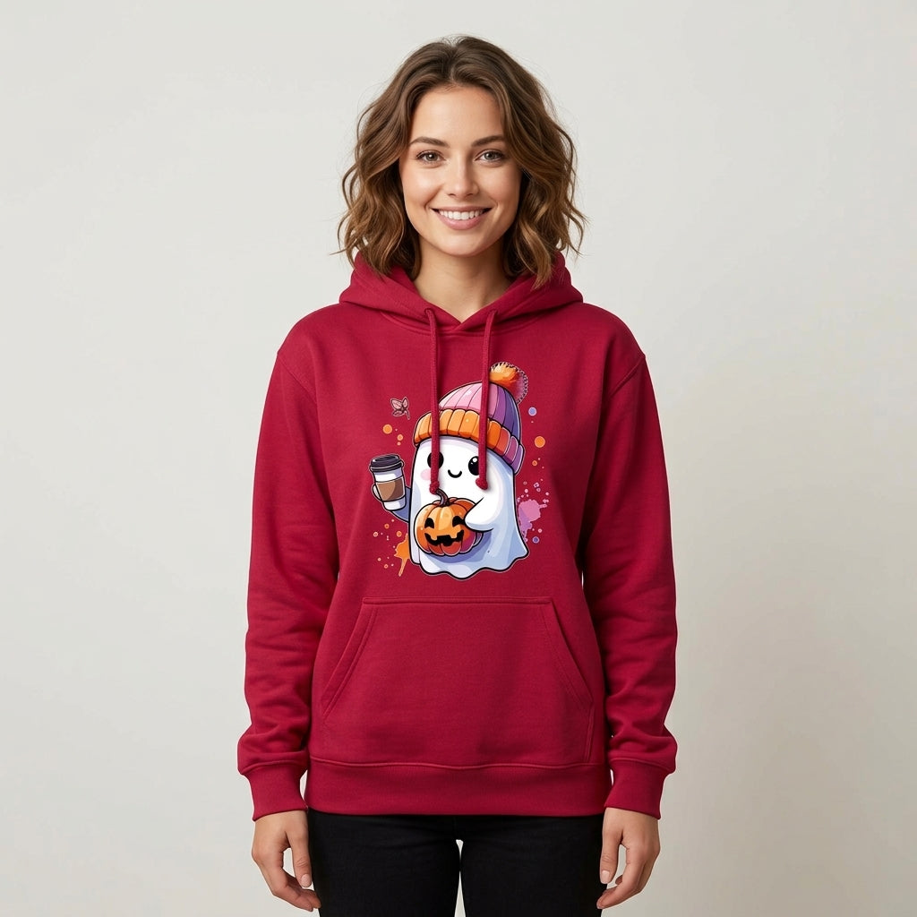 Cute Ghost Beanie Iced Coffee Pumpkin Fall Halloween Graphic Pullover Hoodie