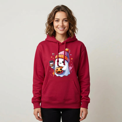 Cute Ghost Beanie Iced Coffee Pumpkin Fall Halloween Graphic Pullover Hoodie