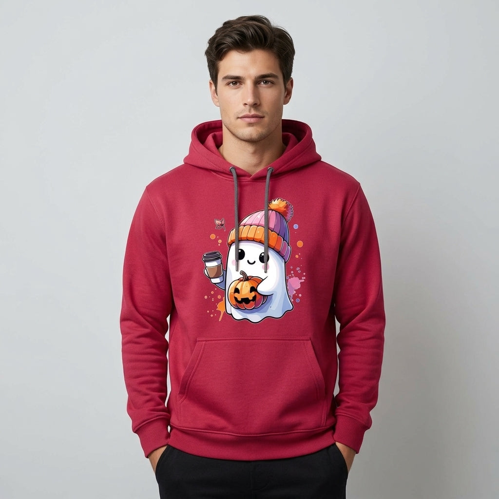 Cute Ghost Beanie Iced Coffee Pumpkin Fall Halloween Graphic Pullover Hoodie