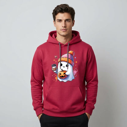 Cute Ghost Beanie Iced Coffee Pumpkin Fall Halloween Graphic Pullover Hoodie