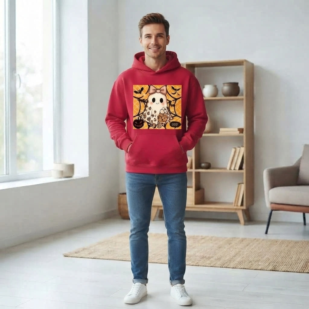 Cute Leopard Ghost Bow Pumpkin Halloween Graphic Pullover Hoodie