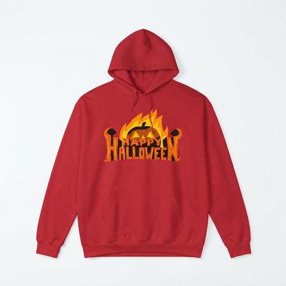Happy Halloween Flaming Pumpkin Jack-O'-Lantern Graphic Pullover Hoodie