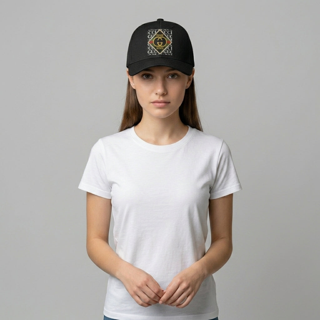 Designer GG Interlocking Diamond Emblem Graphic Baseball Cap - Luxury Fashion Cap (Black)