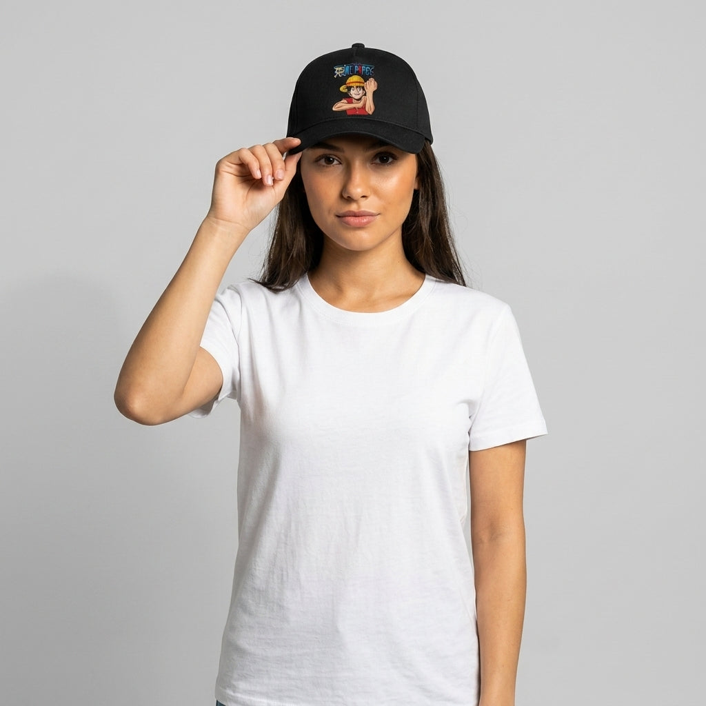 One Piece Monkey D. Luffy Graphic Baseball Cap - Anime Character Cap (White & Black)