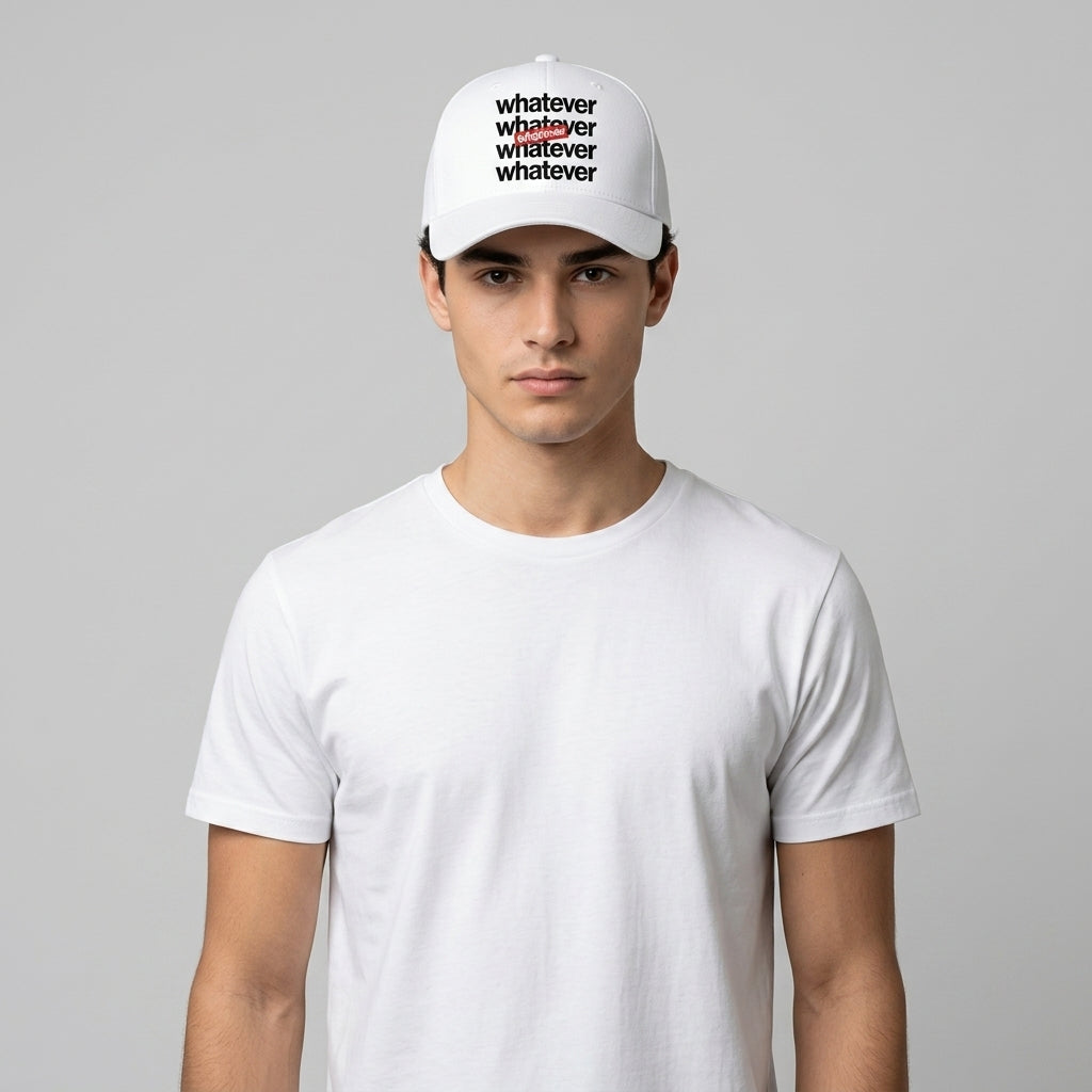 Whatever Stacked Typography Graphic Baseball Cap - Supreme Style Streetwear Cap (Black & White)