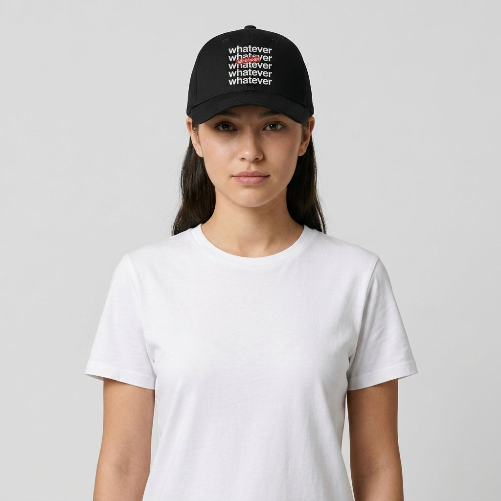 Whatever Stacked Typography Graphic Baseball Cap - Supreme Style Streetwear Cap (Black & White)