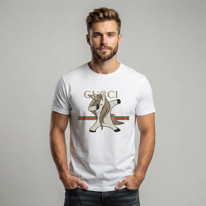 Dabbing Unicorn in Luxury Monogram Mane Graphic T-Shirt - Unisex Premium Cotton Streetwear Tee (Black, White, Blue | XS to 4XL)