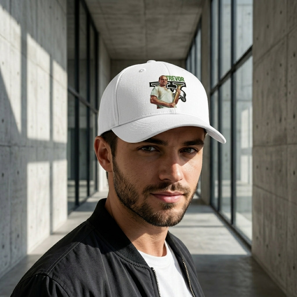 GTA V Trevor Philips Graphic Baseball Cap - GTA 5 Gaming Cap (White & Black)