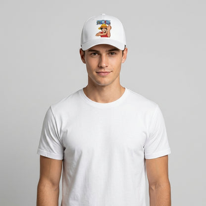 One Piece Monkey D. Luffy Graphic Baseball Cap - Anime Character Cap (White & Black)