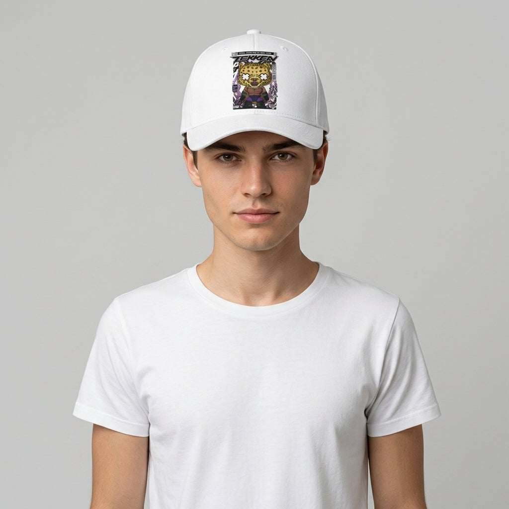 Tekken King Character Comic Graphic Baseball Cap - Retro Fighting Gamer Cap (White)