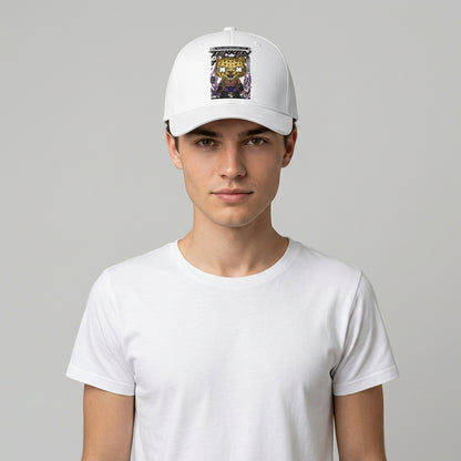 Tekken King Character Comic Graphic Baseball Cap - Retro Fighting Gamer Cap (White)