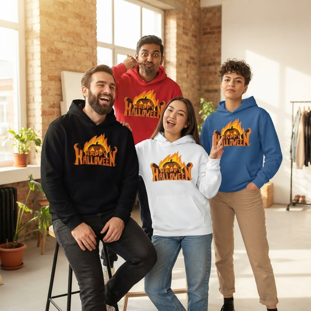 Fiery Happy Halloween Pumpkin Hoodie – Matching Group Halloween Pullover
