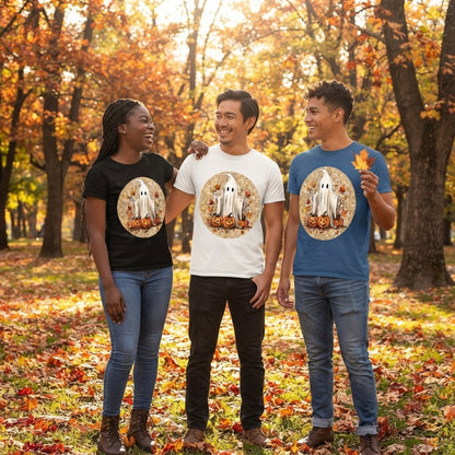 Autumn Ghost & Pumpkins T-Shirt – Vintage Fall Halloween Graphic Tee