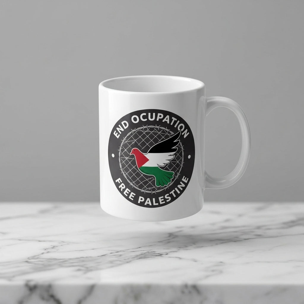 End Occupation Free Palestine Peace Dove White Ceramic Coffee Mug - Meaningful Peace Emblem Graphic Drinkware Cup (11oz)End Occupation Free Palestine Peace Dove White Ceramic Coffee Mug - Meaningful Peace Emblem Graphic Drinkware Cup (11oz)