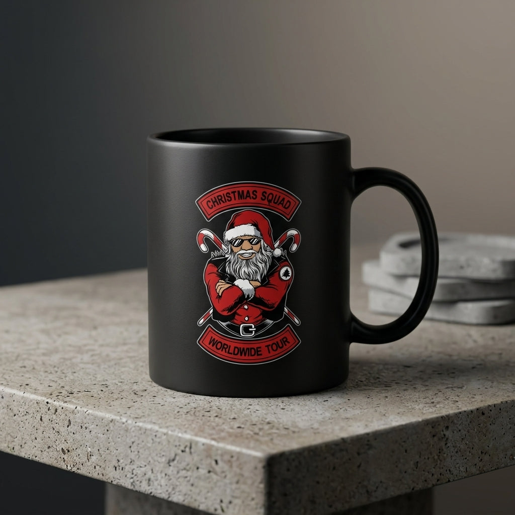 Cool "Christmas Squad Worldwide Tour" Santa Coffee Mug 11oz - Black Ceramic Tea Cup