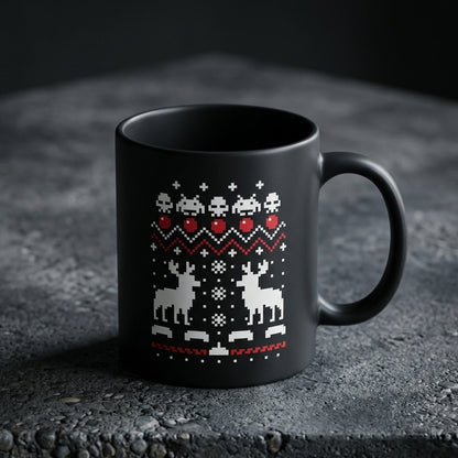 Retro Pixel Gamer Ugly Christmas Sweater Coffee Mug 11oz - Black Ceramic Tea Cup