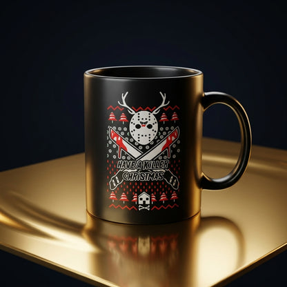 Funny "Have A Killer Christmas" Ugly Sweater Coffee Mug 11oz - Black Ceramic Tea Cup