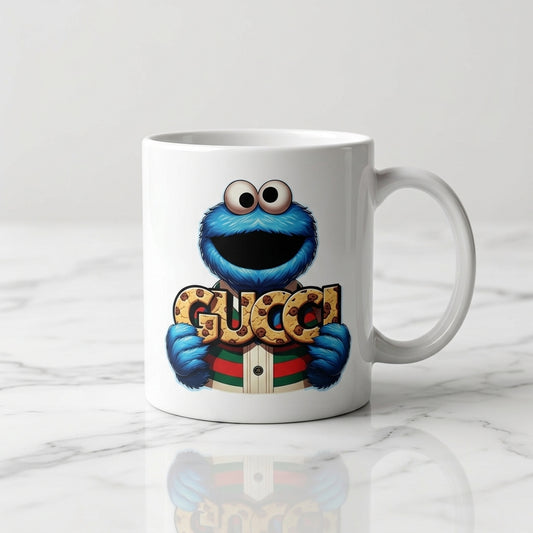 Funny Blue Cookie Monster Streetwear Graphic Ceramic Coffee Mug – Trendy Luxury Style Character Art Tea Cup & Unique Birthday Gift