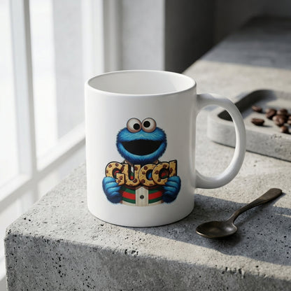 Funny Blue Cookie Monster Streetwear Graphic Ceramic Coffee Mug – Trendy Luxury Style Character Art Tea Cup & Unique Birthday Gift