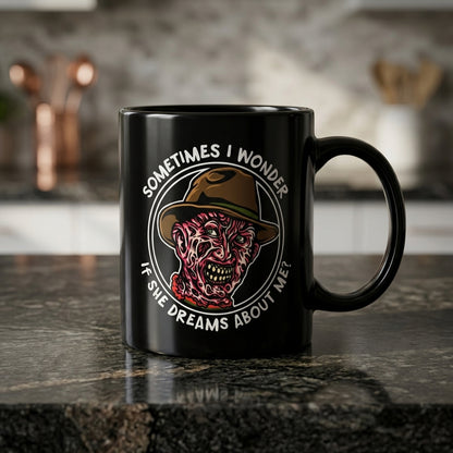Freddy Krueger Nightmare on Elm Street Graphic Black Ceramic Mug - Funny Horror Halloween Coffee Cup (11oz)