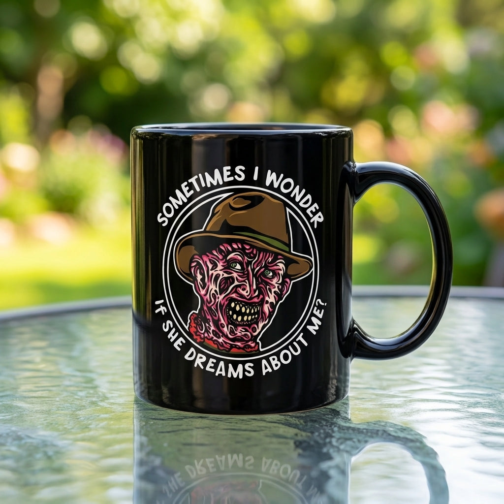 Freddy Krueger Nightmare on Elm Street Graphic Black Ceramic Mug - Funny Horror Halloween Coffee Cup (11oz)