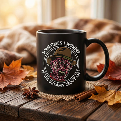 Freddy Krueger Nightmare on Elm Street Graphic Black Ceramic Mug - Funny Horror Halloween Coffee Cup (11oz)