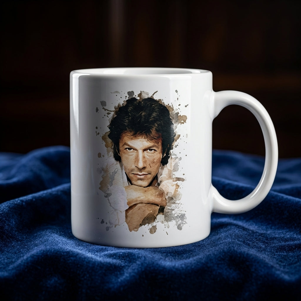 Imran Khan Watercolor Portrait Graphic Ceramic Cup – High-Quality Printed Tea & Coffee Drinkware