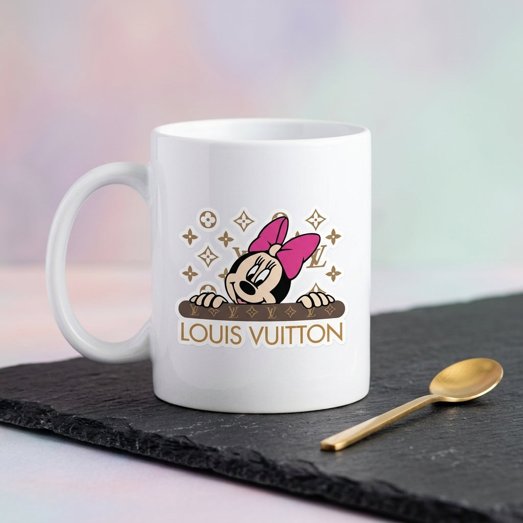 Cute Minnie Mouse Peeking Monogram Vinyl Sticker – Waterproof Decal for Mugs