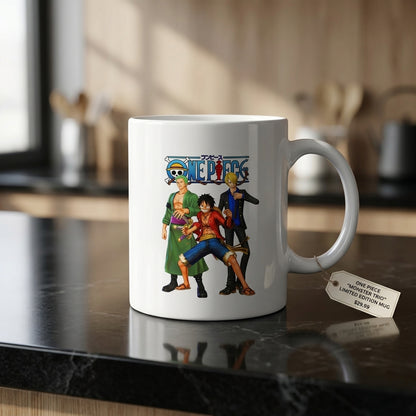 One Piece Monster Trio Luffy Zoro Sanji Graphic White Ceramic Mug - Straw Hat Pirates Anime Coffee Cup (11oz)