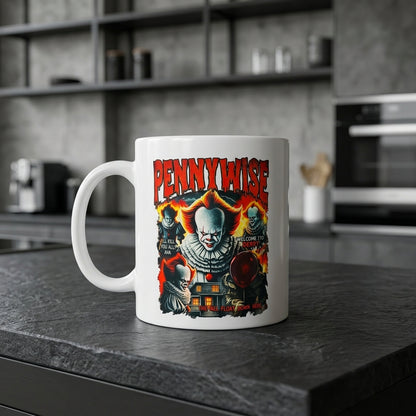 Pennywise IT Chapter Movie Graphic White Ceramic Mug - Vintage Horror Clown Halloween Coffee Cup (11oz)