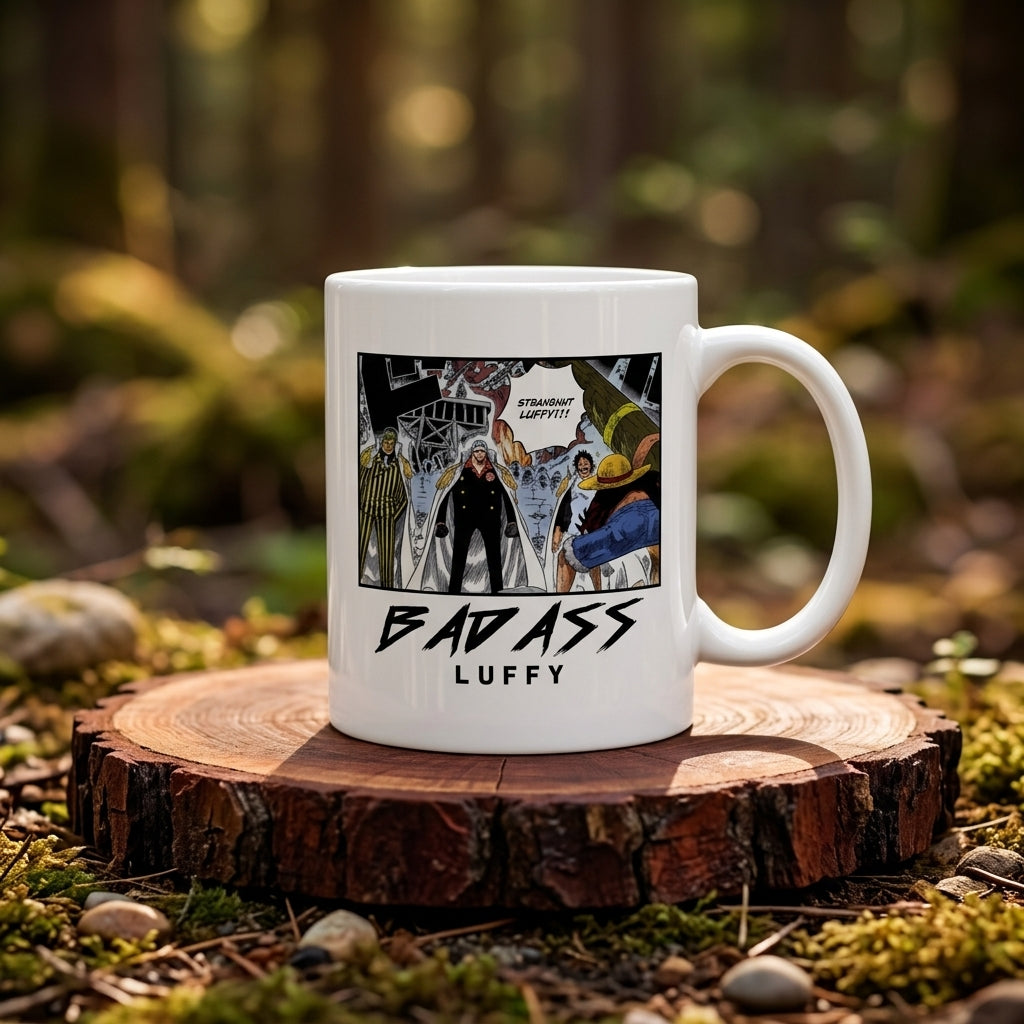 One Piece Badass Luffy Marineford Manga Panel White Ceramic Mug - Anime Straw Hat Pirates Coffee Cup (11oz)