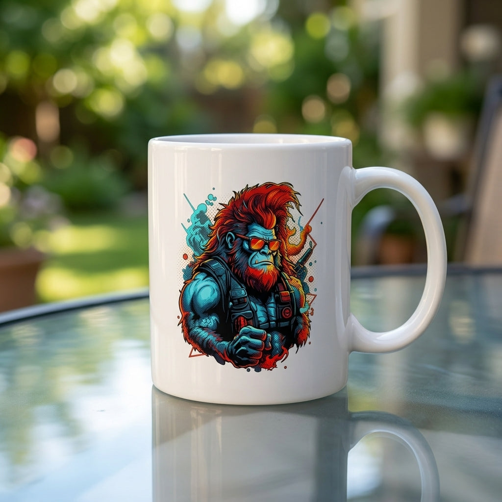 Cyberpunk Mech Ape Anime Graphic White Ceramic Mug - Futuristic Manga Art Otaku Coffee Cup (11oz)