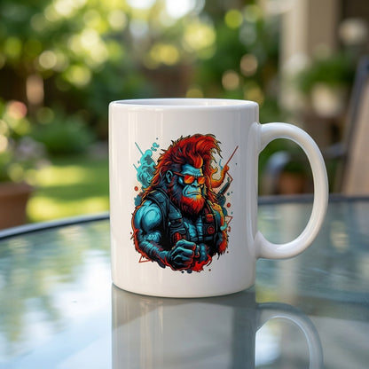 Cyberpunk Mech Ape Anime Graphic White Ceramic Mug - Futuristic Manga Art Otaku Coffee Cup (11oz)