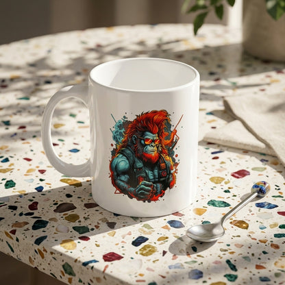 Cyberpunk Mech Ape Anime Graphic White Ceramic Mug - Futuristic Manga Art Otaku Coffee Cup (11oz)