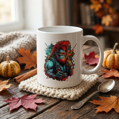 Cyberpunk Mech Ape Anime Graphic White Ceramic Mug - Futuristic Manga Art Otaku Coffee Cup (11oz)