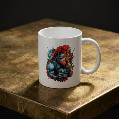 Cyberpunk Mech Ape Anime Graphic White Ceramic Mug - Futuristic Manga Art Otaku Coffee Cup (11oz)