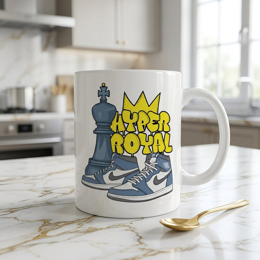 Retro High-Top Sneaker Ceramic Coffee Mug – Trendy Graffiti Style Royal Crown Graphic Drinkware & Gift for Sneaker Lovers 11oz